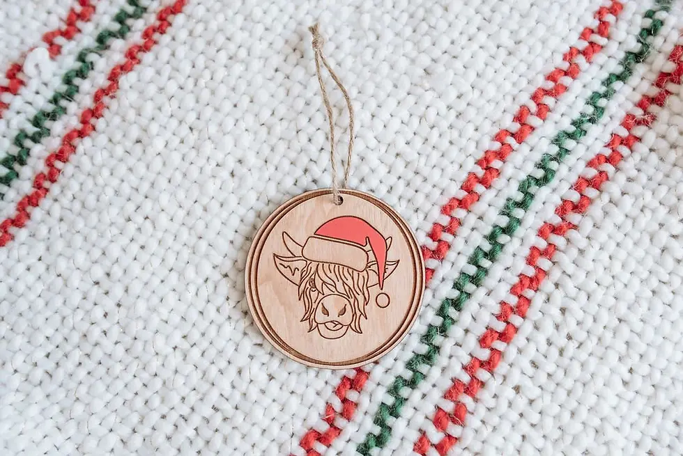 Thumbnail: Highland Cow Santa Wood Ornament