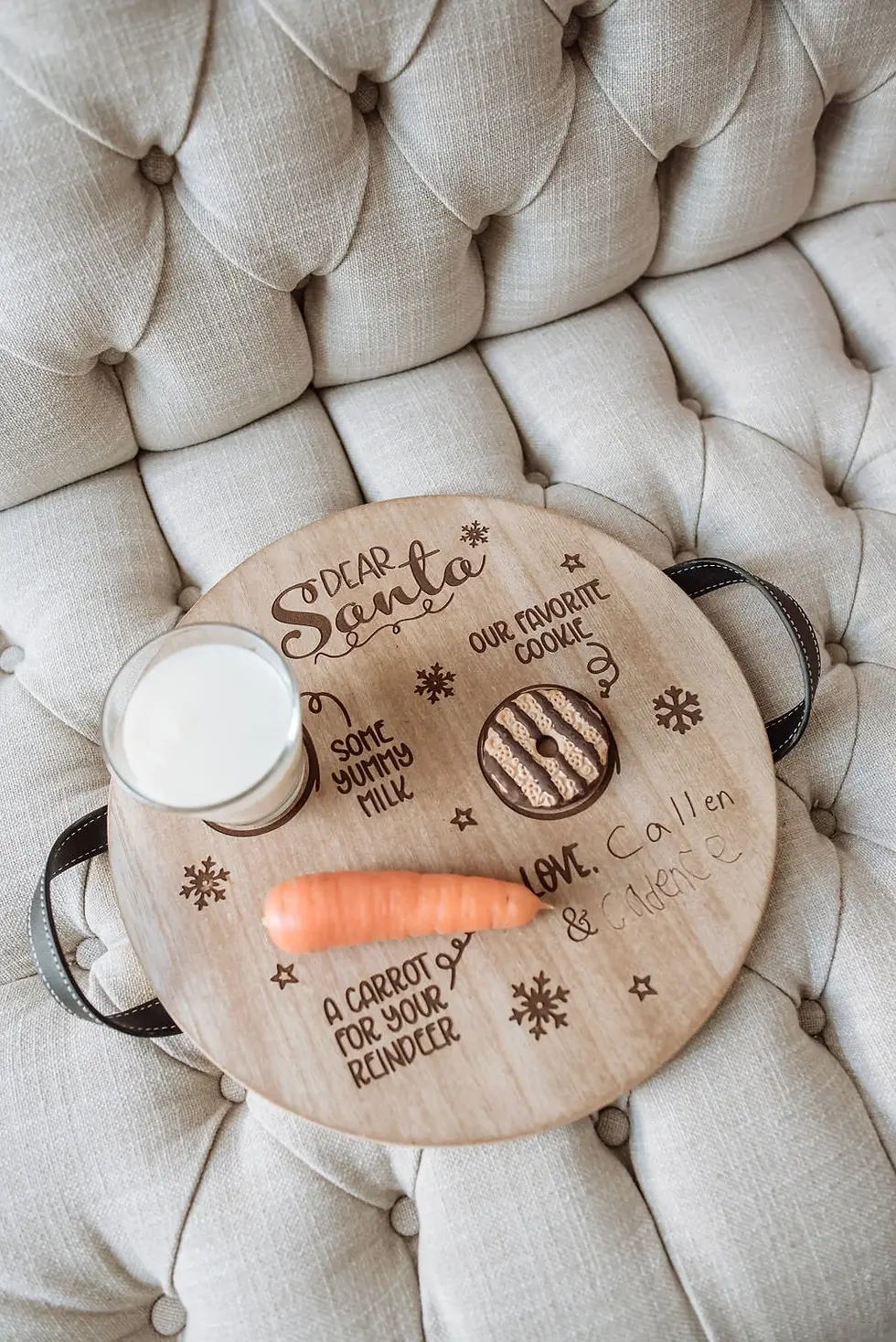 Thumbnail: Santa Cookies and Milk Tray | Personalized Santa Cookie Tray | Rustic Santa Tray