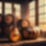 whiskey barrels in a dusty warehouse with an electric guitar .jpg