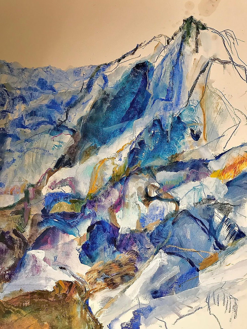 Peinture d'un montagne entre neige et glacier