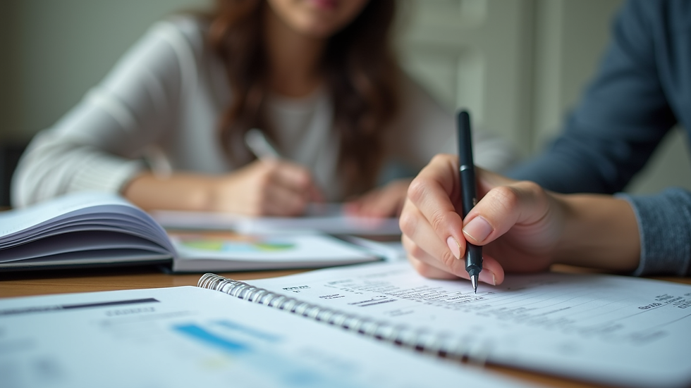 close-up view of student budgeting expenses on a notebook