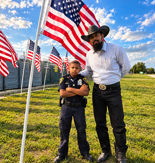 Patriotic Portrait Beneath American Flags.png
