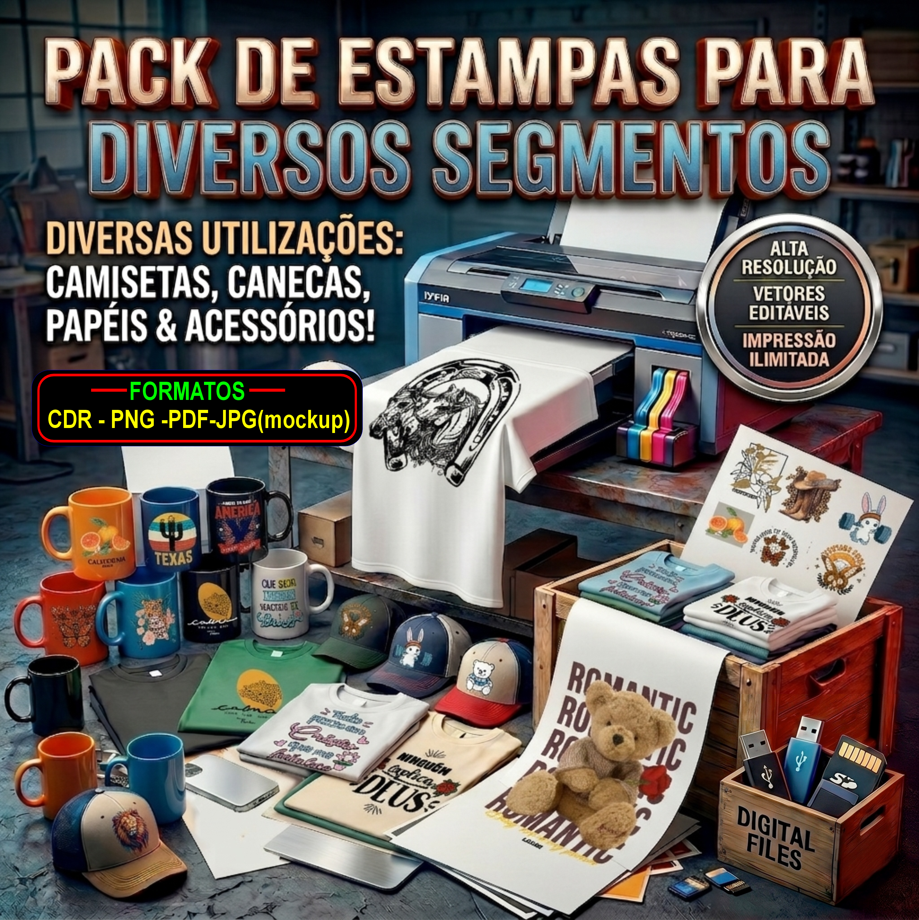 Produção Fácil com 50 Arquivos Formatos vetor CDR, PNG e PDF