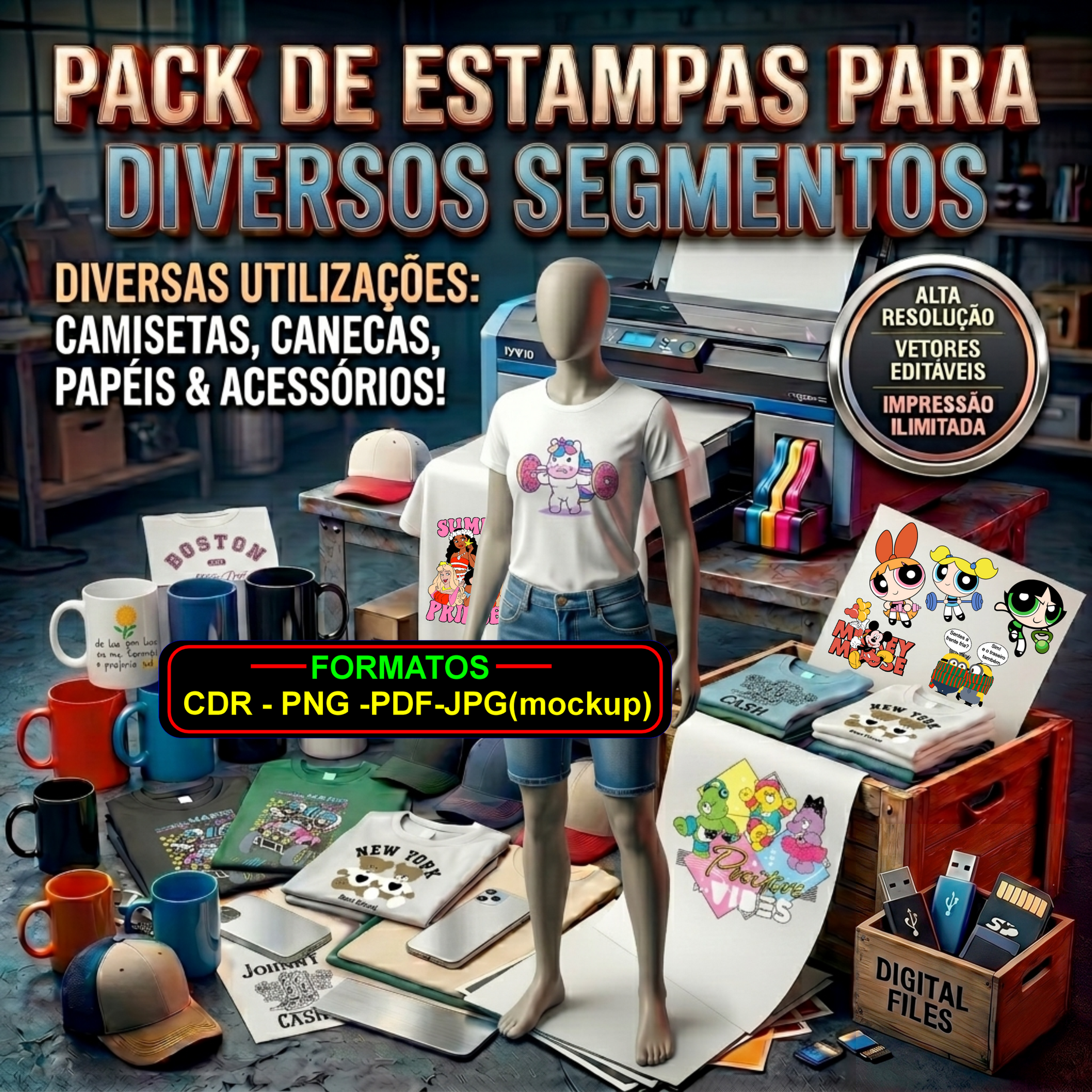 Arquivos Versáteis. 50 Arquivos Editáveis Formatos CDR, PNG e PDF