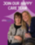 Smiling care worker with older woman on purple poster reading Join Our Happy Care Team, ablewell care logo.
