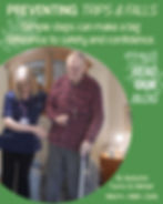 Ablewell Care graphic promoting a blog about preventing trips and falls. The image shows an Ablewell carer supporting an older man as he walks safely at home using a walking stick. Text reads: “Preventing Trips & Falls – Simple steps can make a big difference to safety and confidence.” Part of the “As Autumn Turns to Winter – Warm • Well • Safe” series.