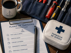 mesa com todos os checklists e templates de organização da vida a bordo