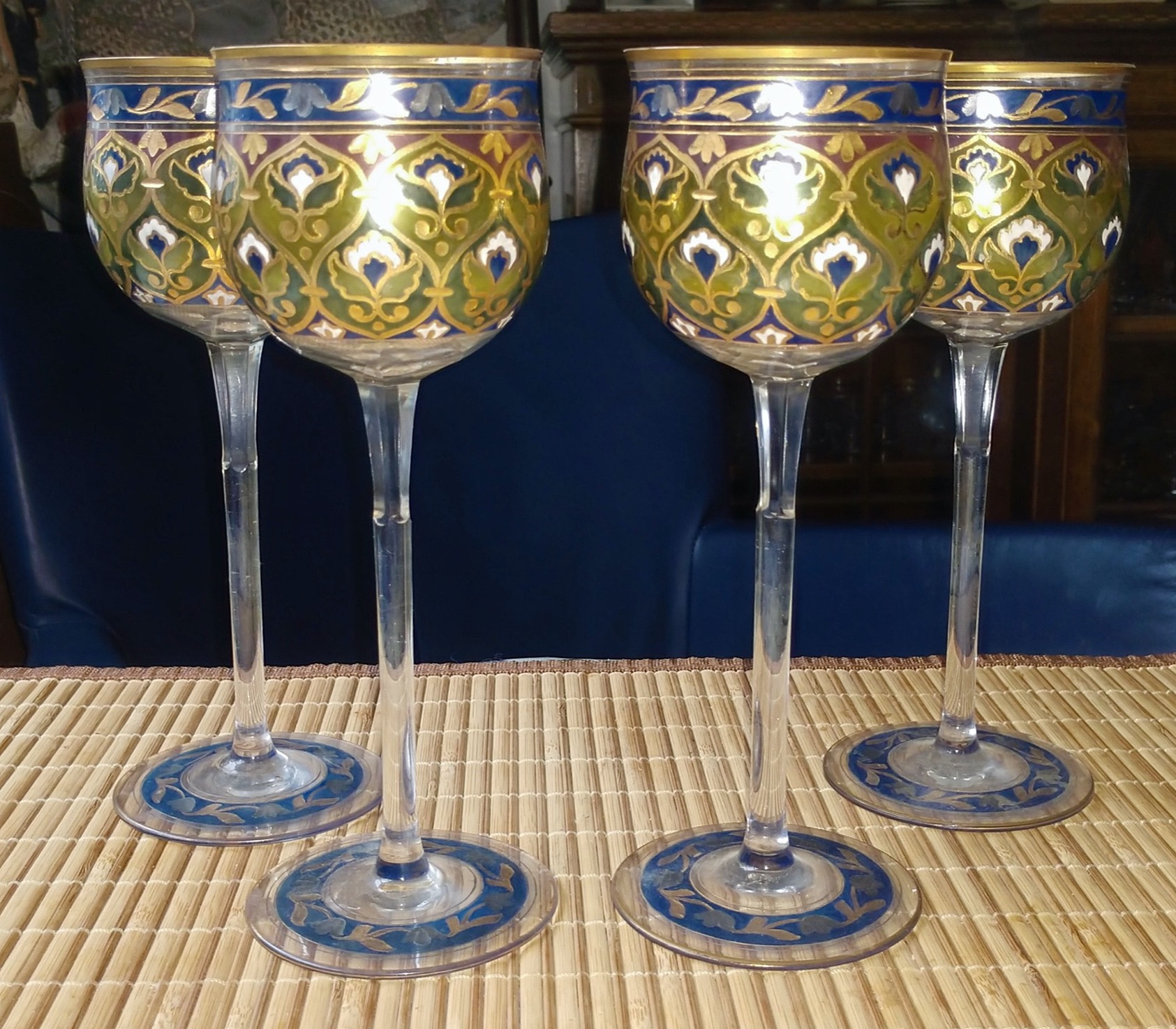 Rare Fritz Heckert Enameled and Gilded Hock Glasses Ca.1880