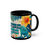 Thumbnail: right side of black coffee mug with tropical print and inspirational quote "never let your fear decide your fate"