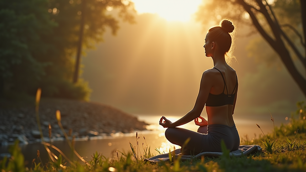 Close-up view of a person meditating in a serene environment