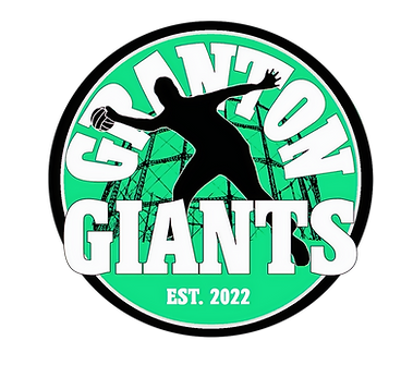 Logo Granton Giantsa. Crni krug, s bijelim unutarnjim rubom. Tekst Granton je u luku koji prati gornju krivulju kruga. Iza riječi Granton nalazi se jednobojna slika držača plina Granton. Ispred toga je silueta igrača dodgeballa koji baca loptu. Ispred dodgeballera stoji riječ DIVOVI. Ispod toga piše Est. 2022
