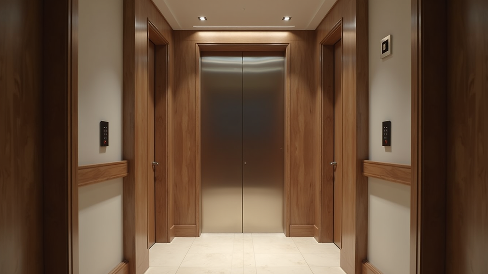 Eye-level view of a modern residential elevator cab inside a home