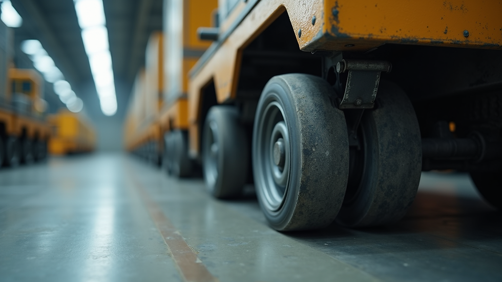 Close-up view of heavy-duty caster wheel on industrial equipment