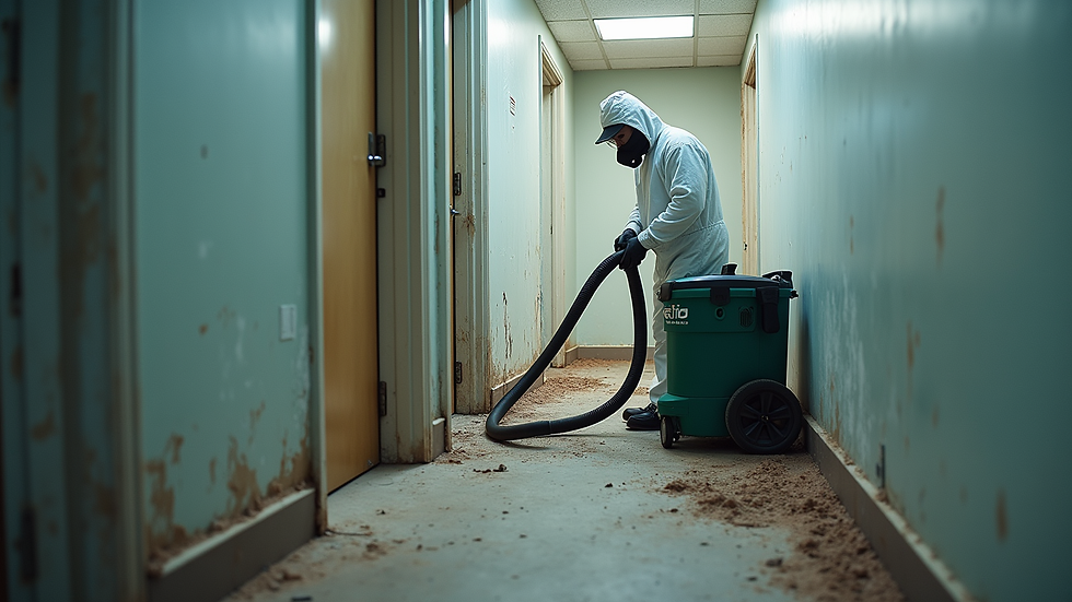 High angle view of professional mold remediation equipment in use