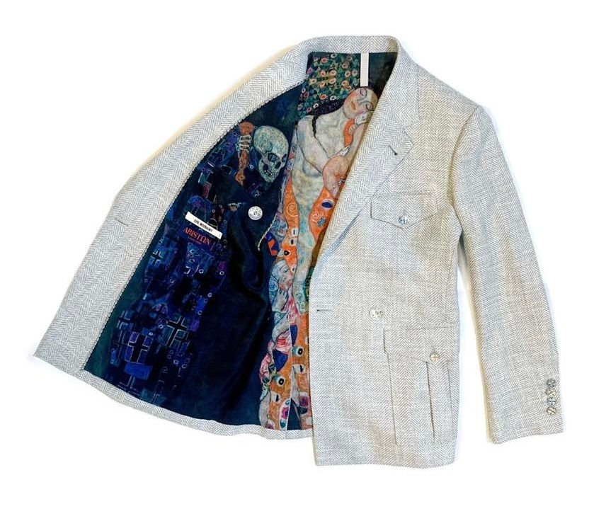 Thumbnail: Light Grey Herringbone Life inspired Wool Silk Blazer