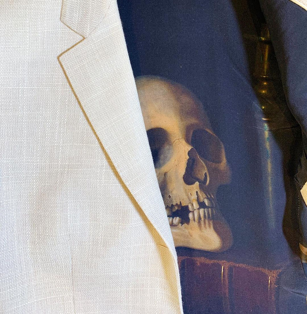 Thumbnail: Pearled Ivory Wool Silk Skull Painted Blazer