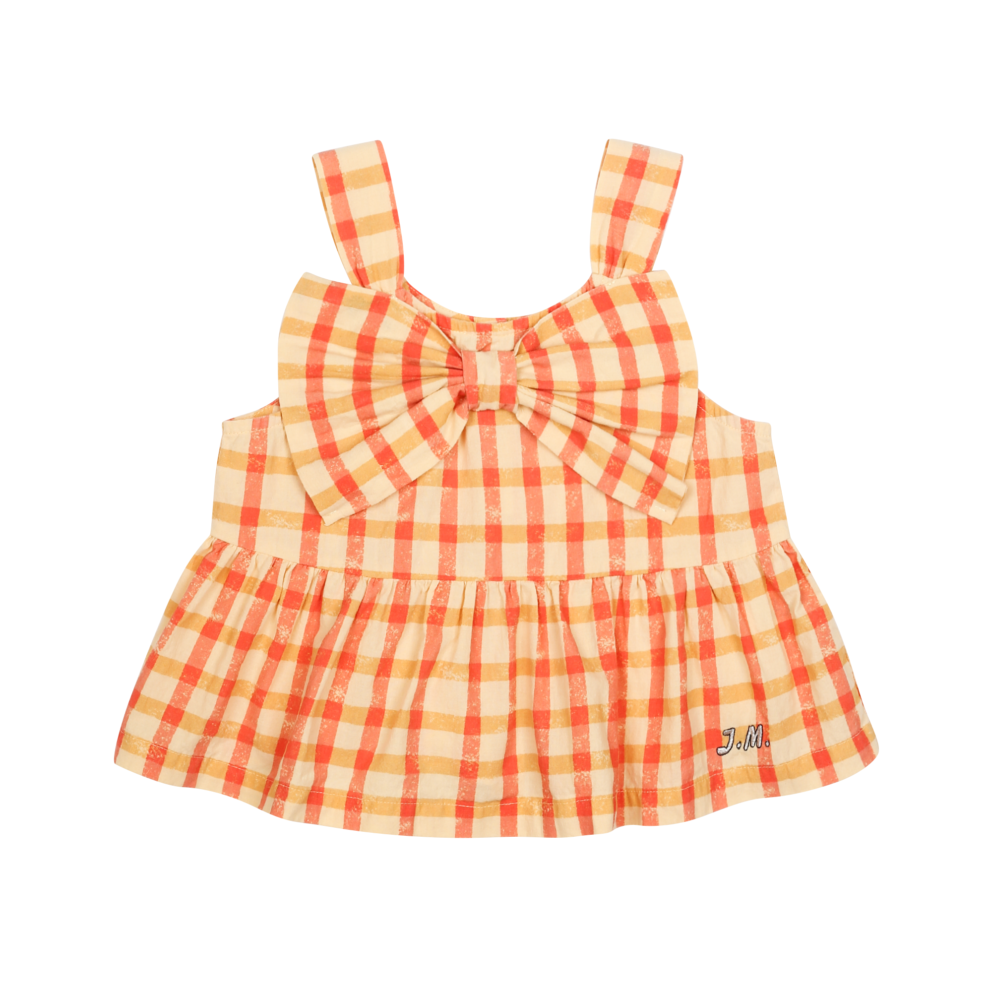 Checked Ribbon Sleeveless Blouse