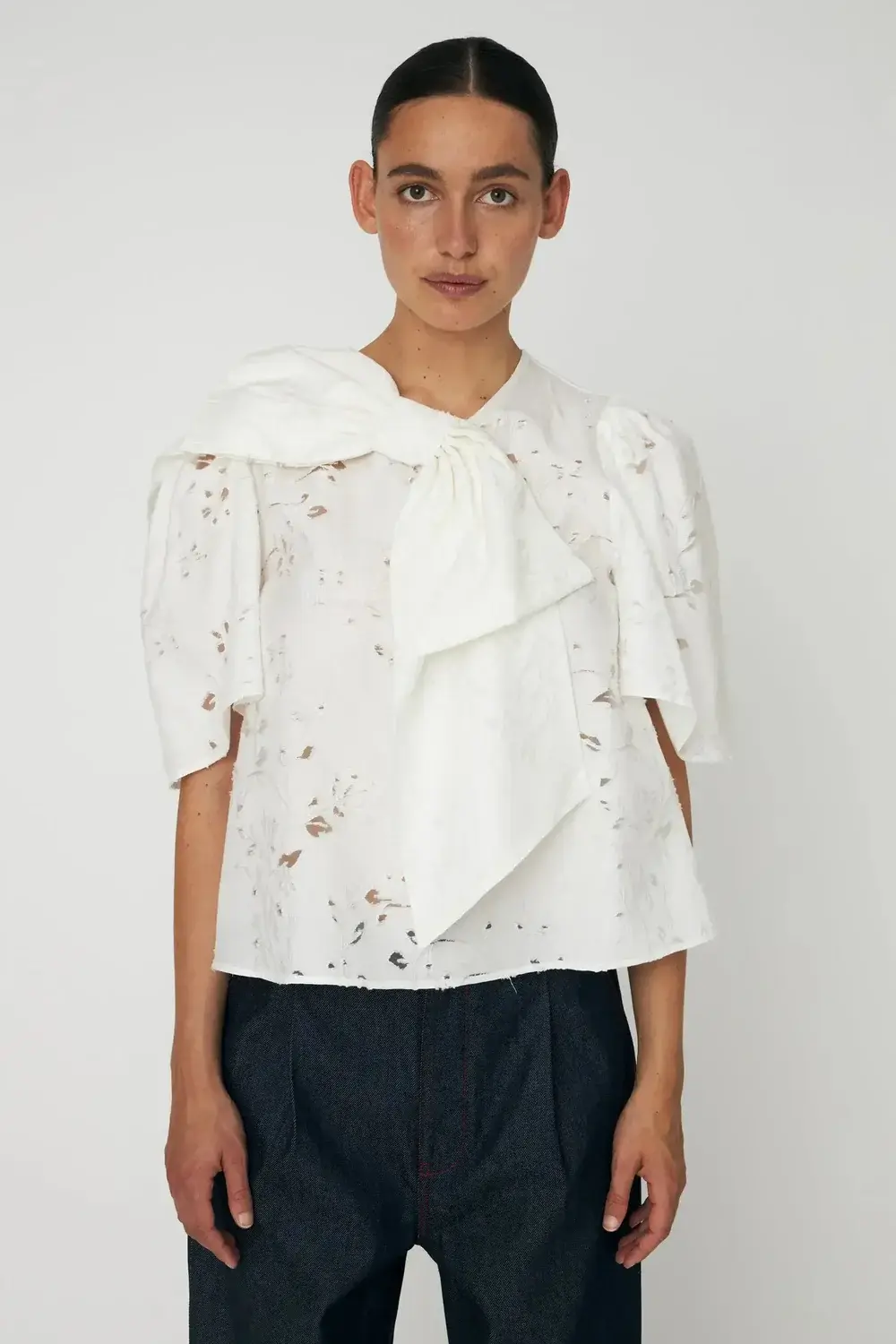 Festive Blouse with Bow - White