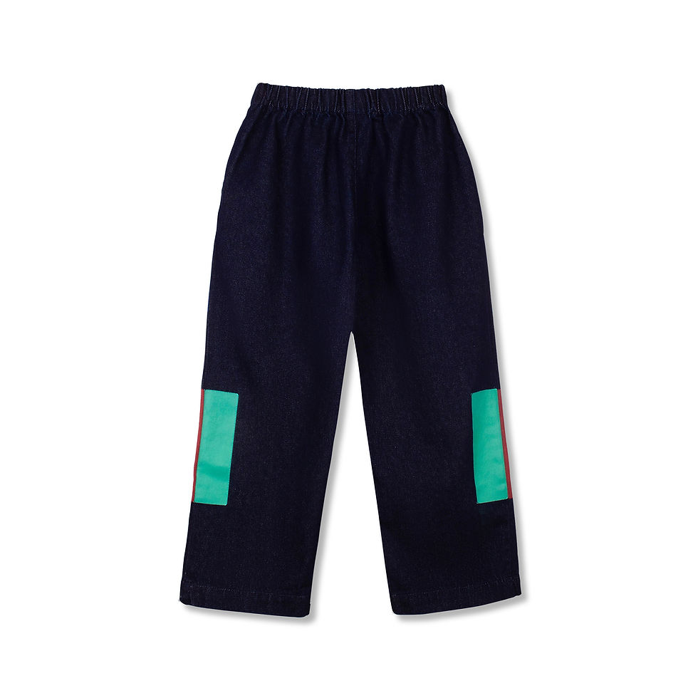 Thumbnail: Block Pull On Pant - Rinse Denim / Brick Red