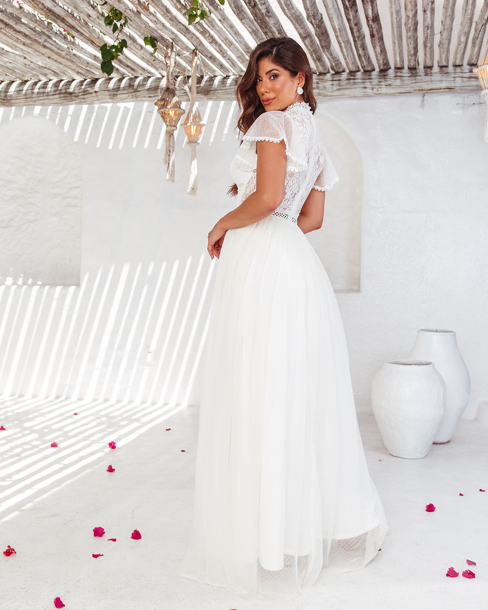 Miniatura: Vestido Longo em Renda com Guipir e Tule