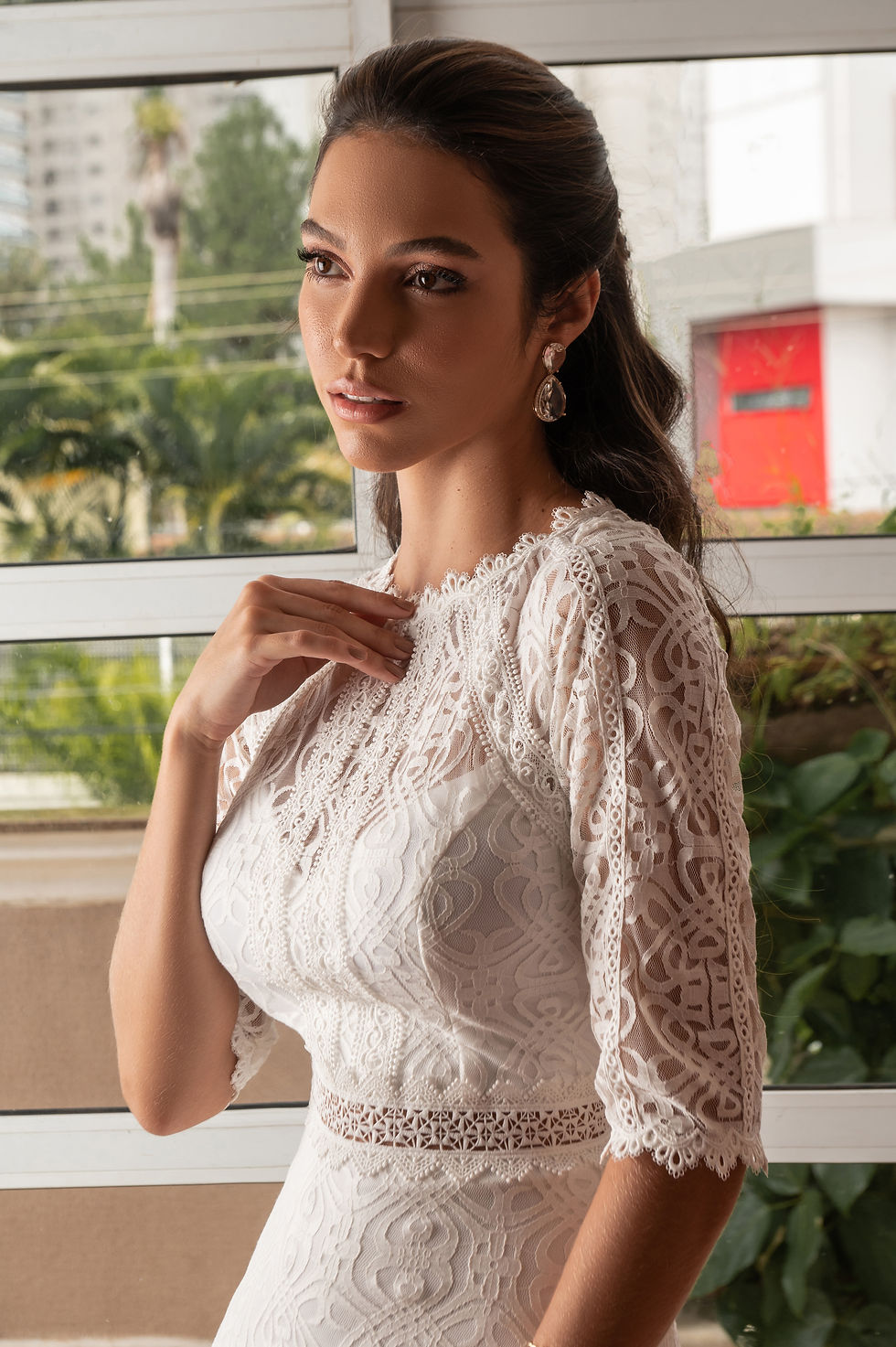 Miniatura: Vestido Longo em Renda com Guipir