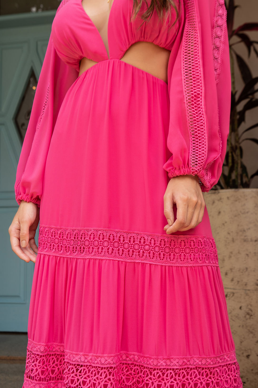 Miniatura: Vestido Longo em Musseline Seda Renda