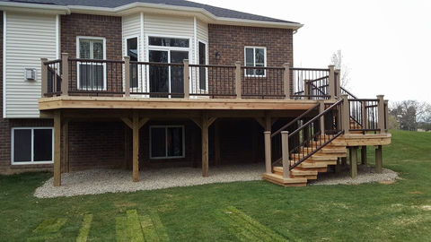 Natural Wood Deck with Trex Railing