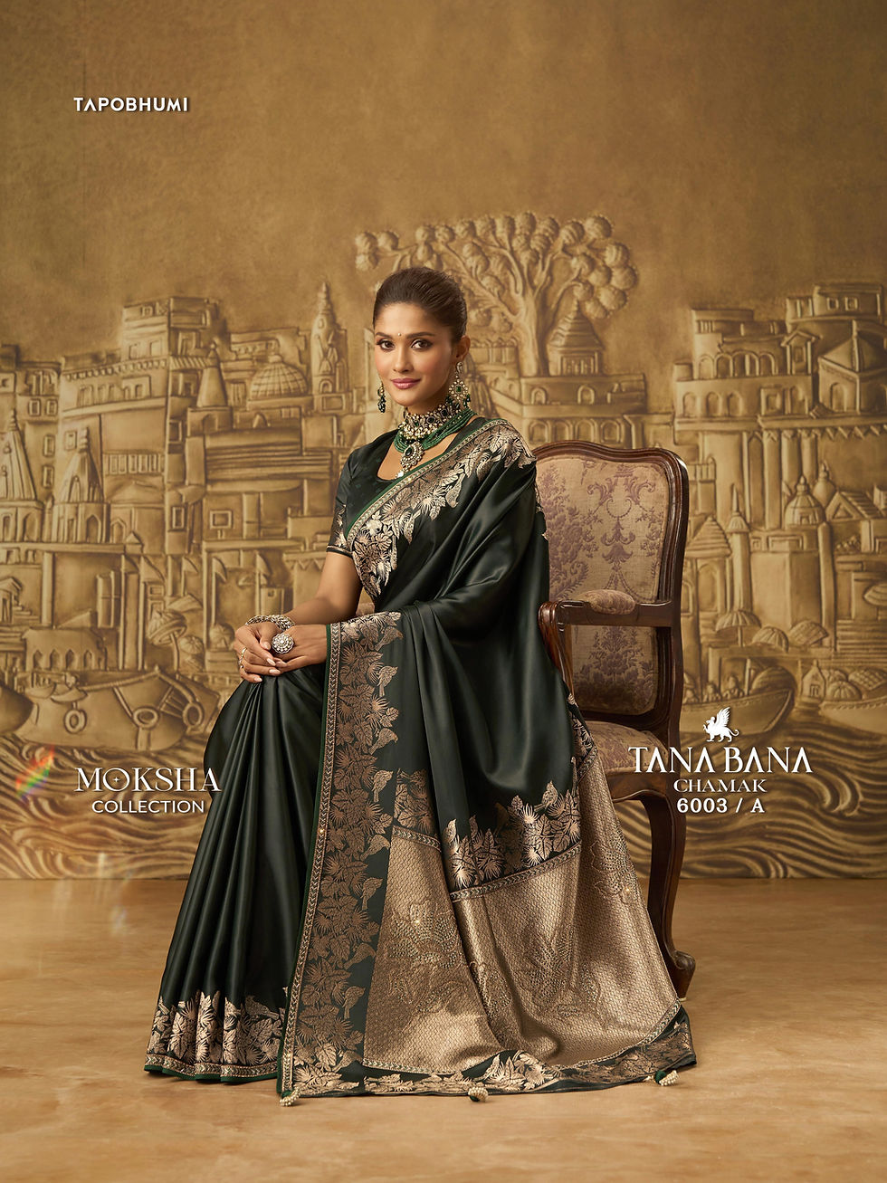 Thumbnail: TANA BANA Multi-Satin Silk Saree with Swarovski Crystals