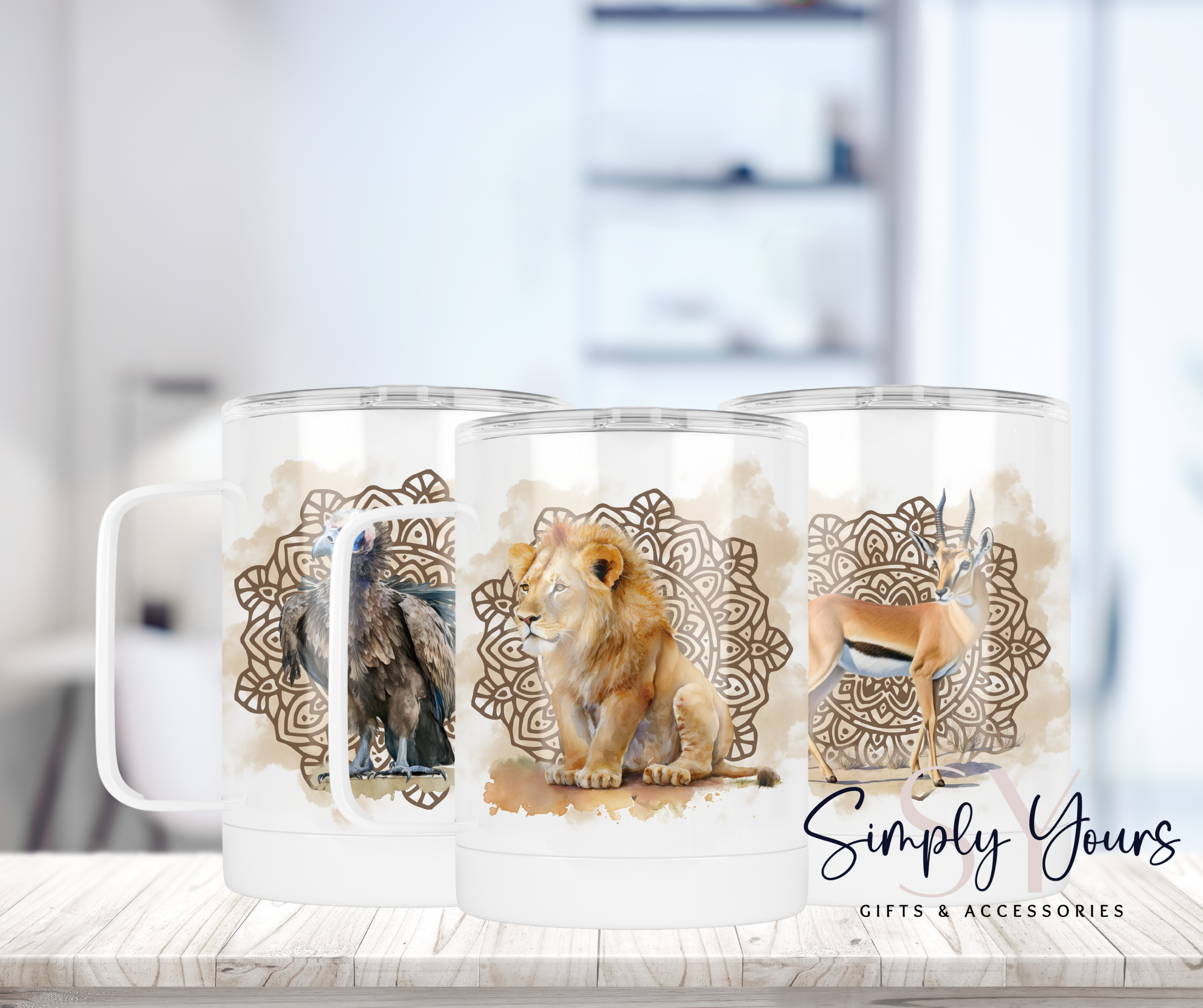 Mandala Wildlife Steel Coffee Tumbler