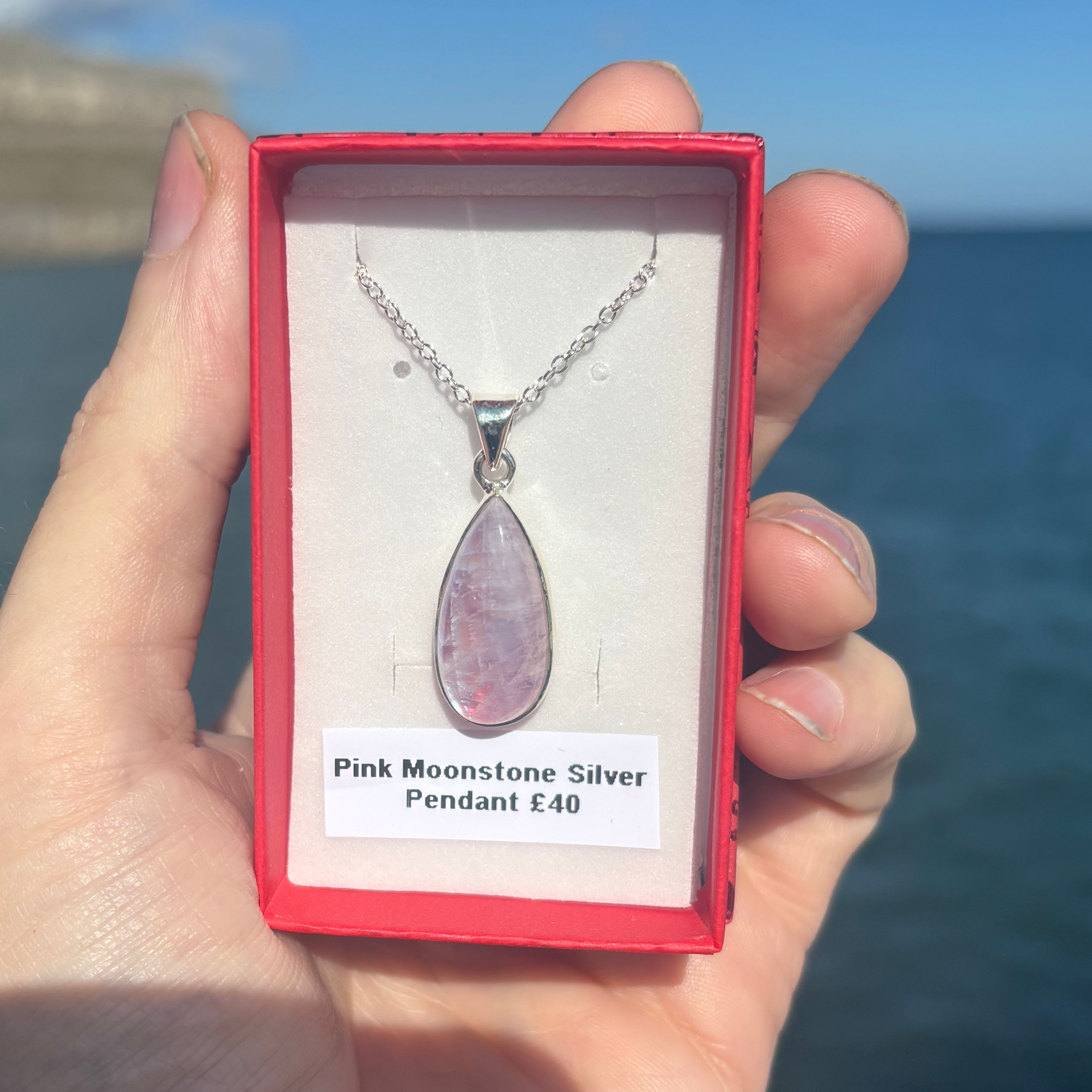 Pink Moonstone Teardrop Silver Pendant