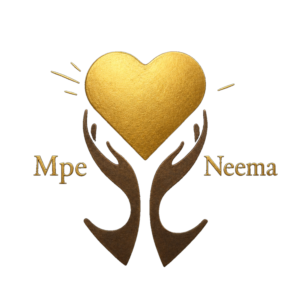 Mpe Neema Give Grace logo with gold heart and supporting hands