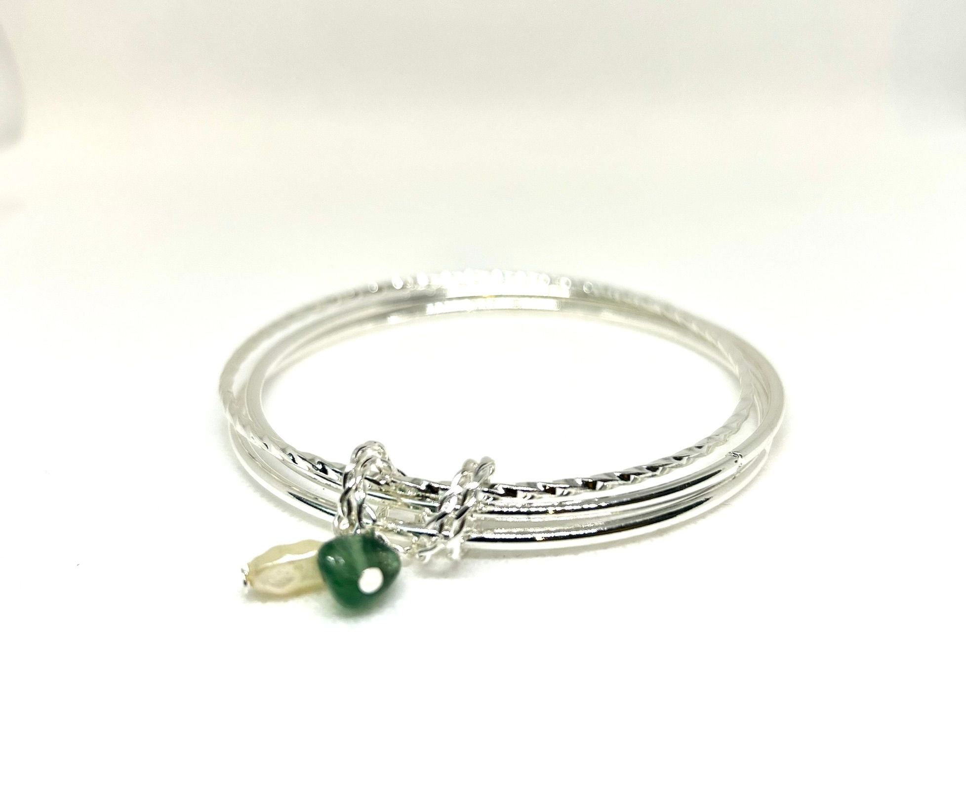 Silver S925 Bangle Set with Sea Glass Fresh Water Pearls