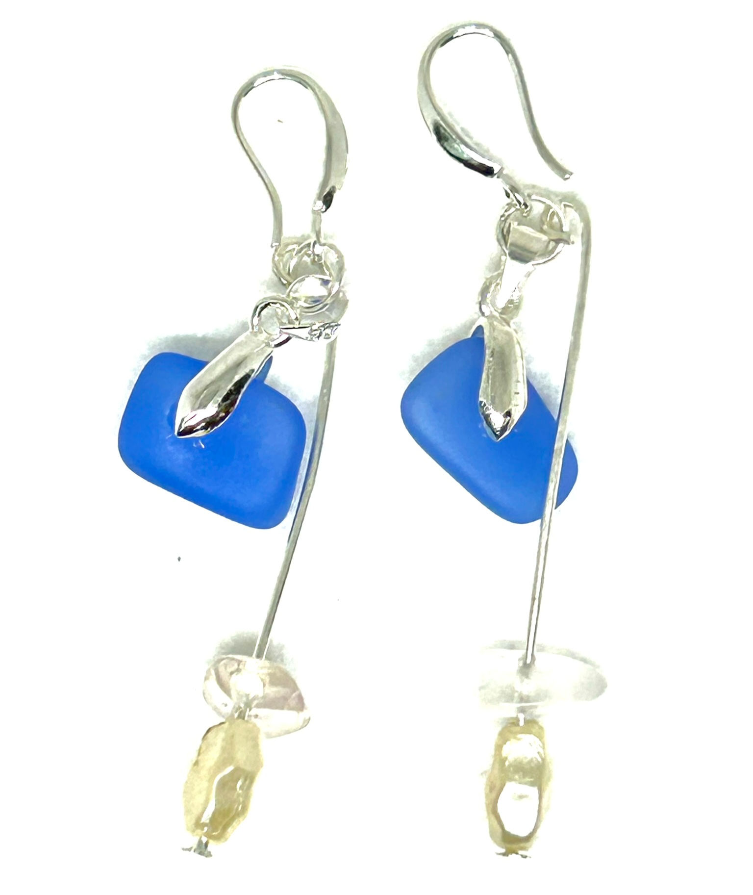 Zavana & Co. Hand Made Silver Sea Glass & Fresh Water Pearl Earrings
