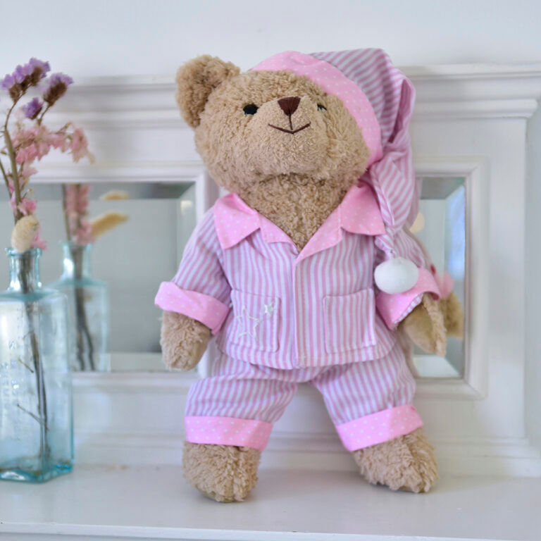 PINK & WHITE STRIPED PYJAMAS TEDDY BEAR