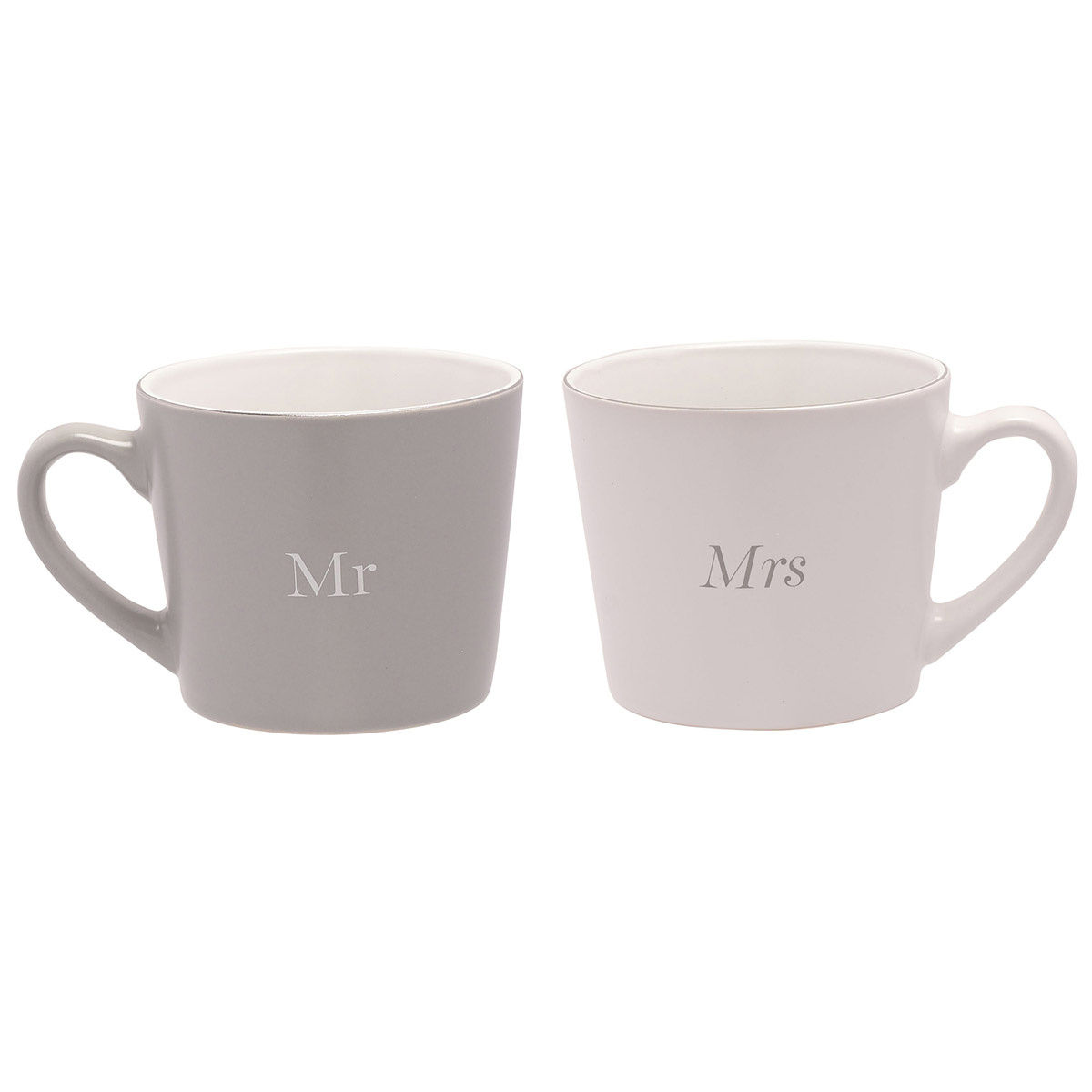 MR & MRS WHITE & GREY MUG SET