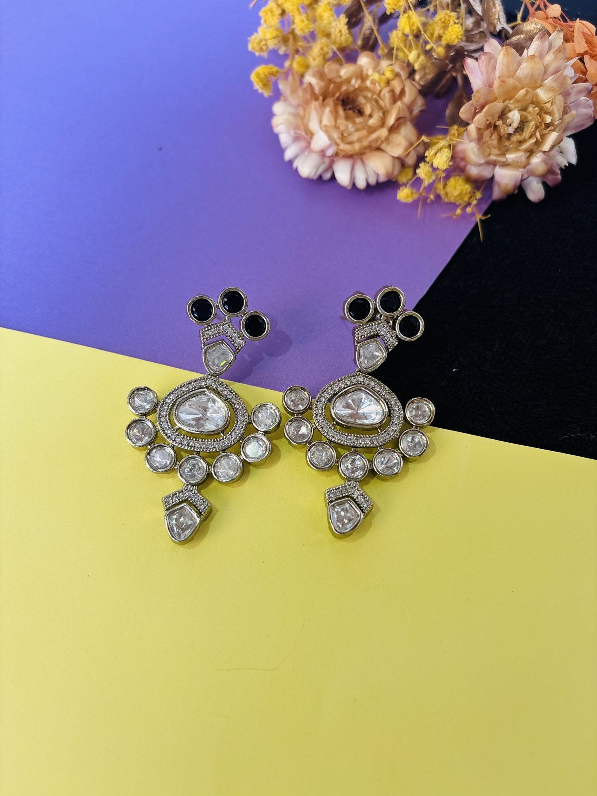 Victorian Style Polki Inspired Drop Earrings