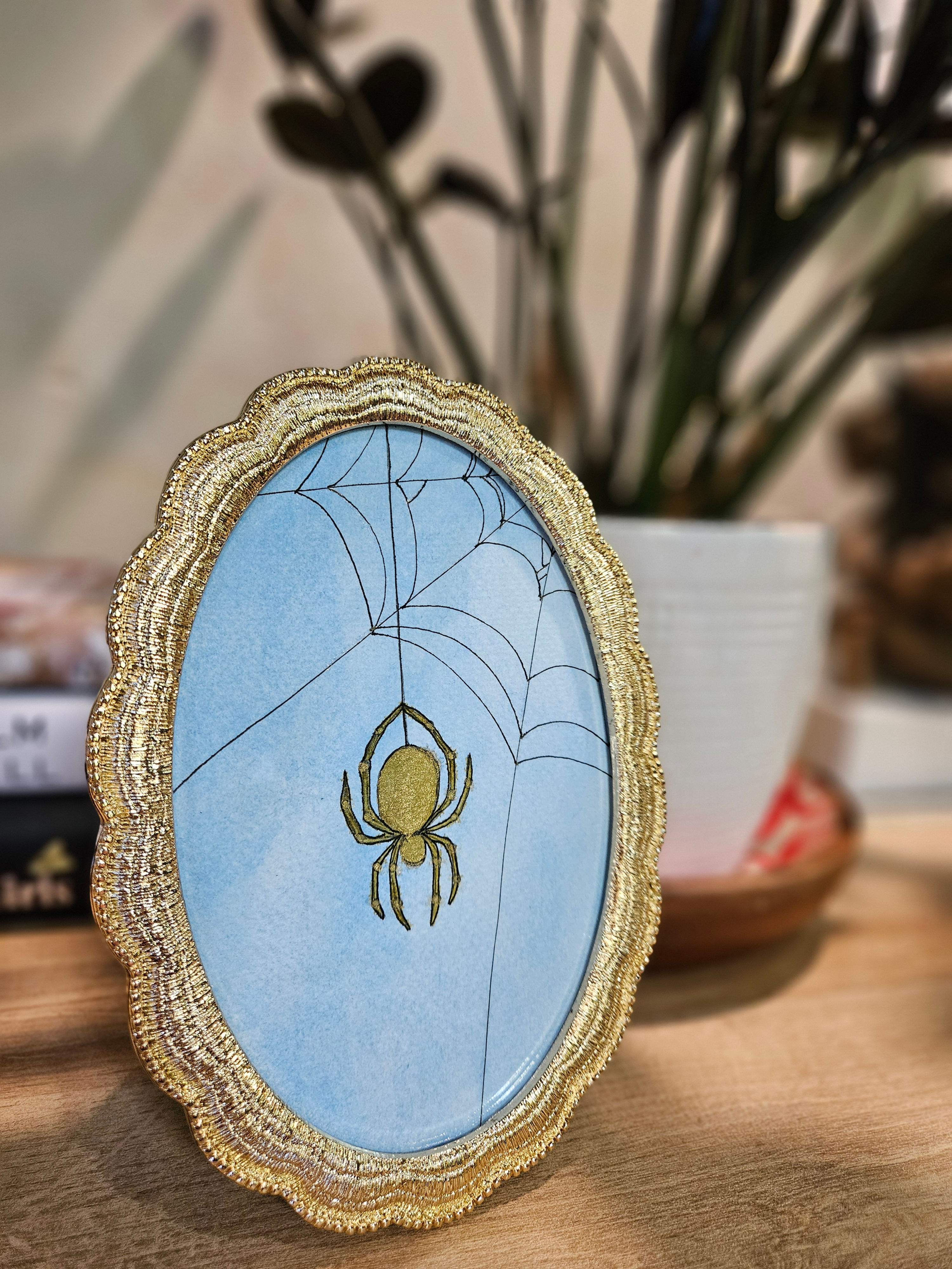 Golden Spider Watercolor, Framed, Dark Academia Decor but with a bit of Sparkle