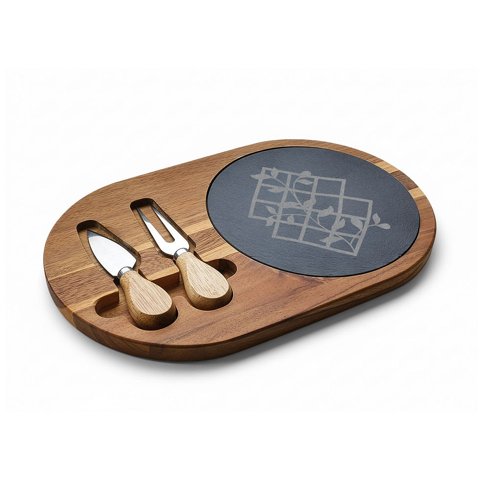 Thumbnail: Engraved Acacia Charcuterie Board with Slate Inlay & Cheese Knives
