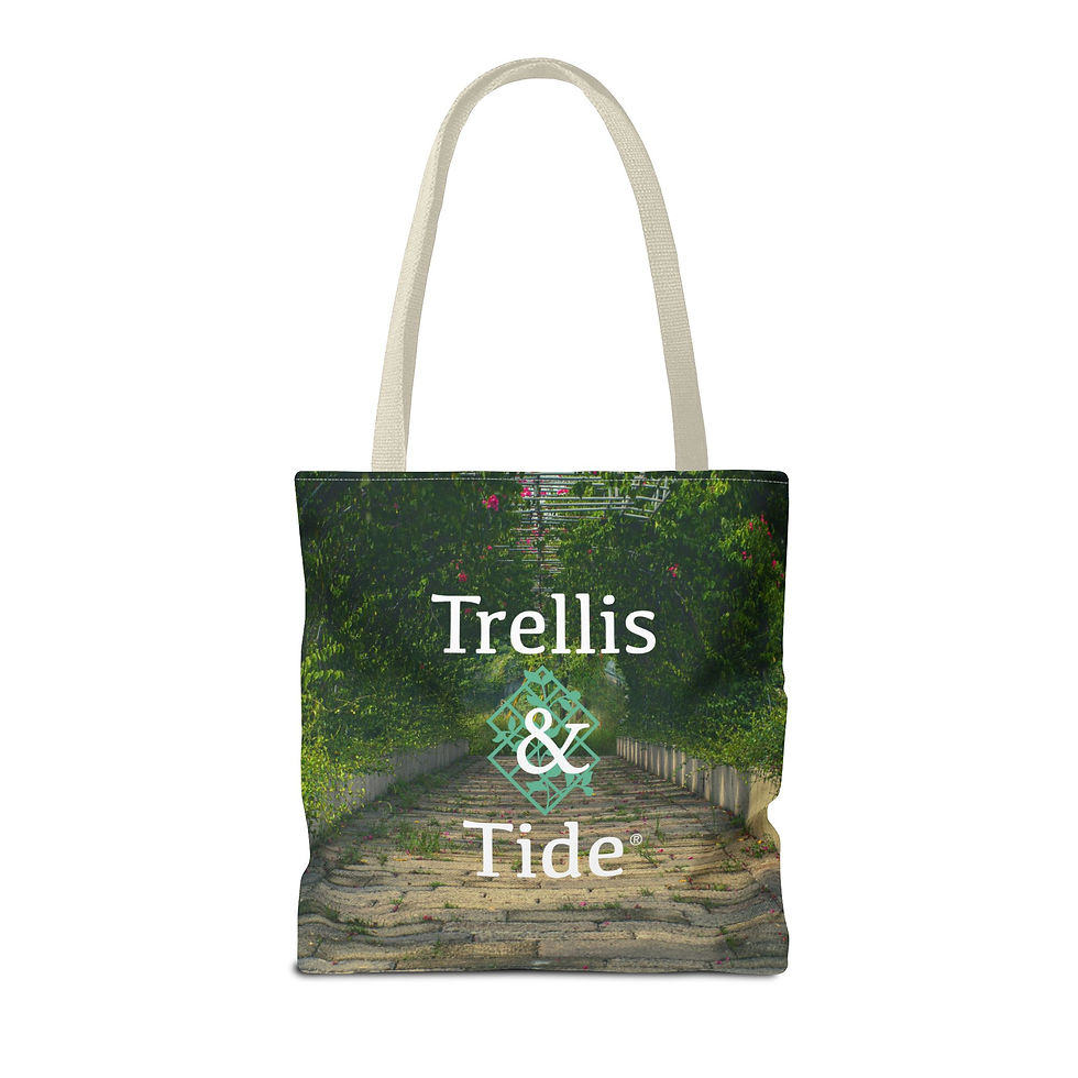 Thumbnail: Trellis & Tide Market Tote - Garden Path All-Over Print Tote