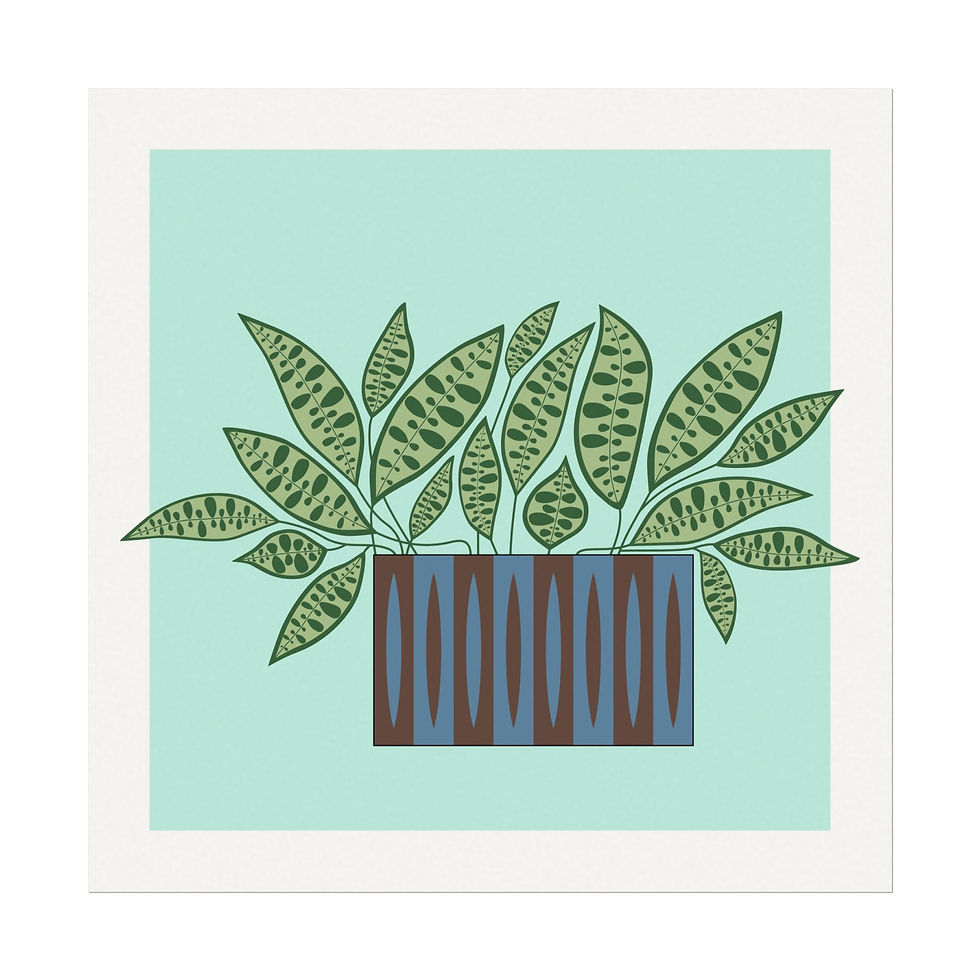 Thumbnail: Mod Rattlesnake Calathea - Art Print, mini pot, blue