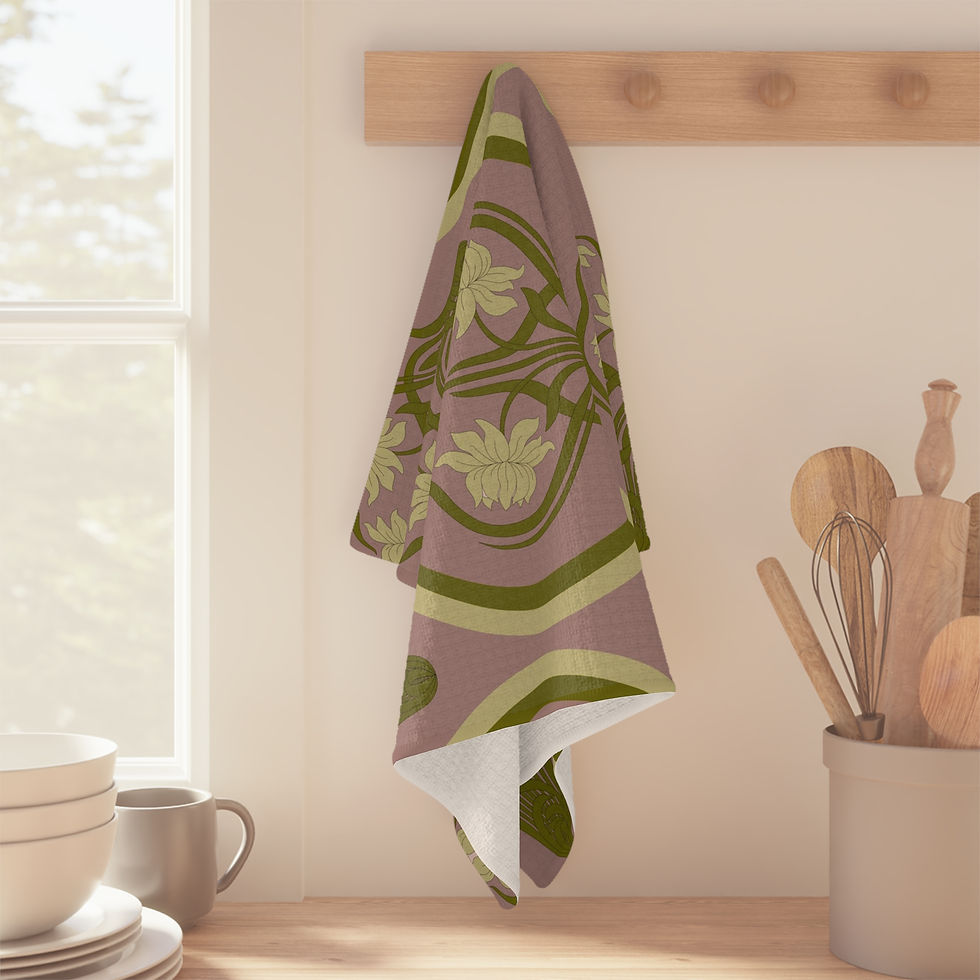 Thumbnail: Vintage Iris Wave Pattern, in Blush Rose – Microfiber Kitchen Tea Towel