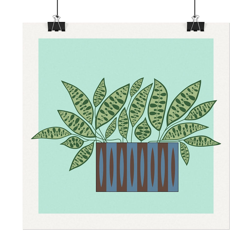 Thumbnail: Mod Rattlesnake Calathea - Art Print, mini pot, blue