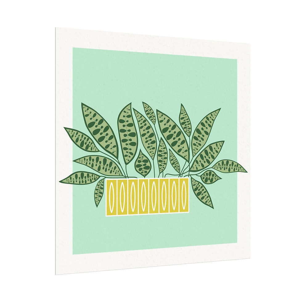 Thumbnail: Mod Rattlesnake Calathea - Art Print, mini pot, yellow and mint