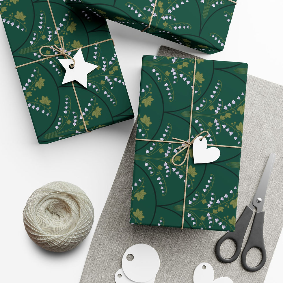 Thumbnail: Lily-of-the-Valley Scalloped - Gift Wrap, Forest Green