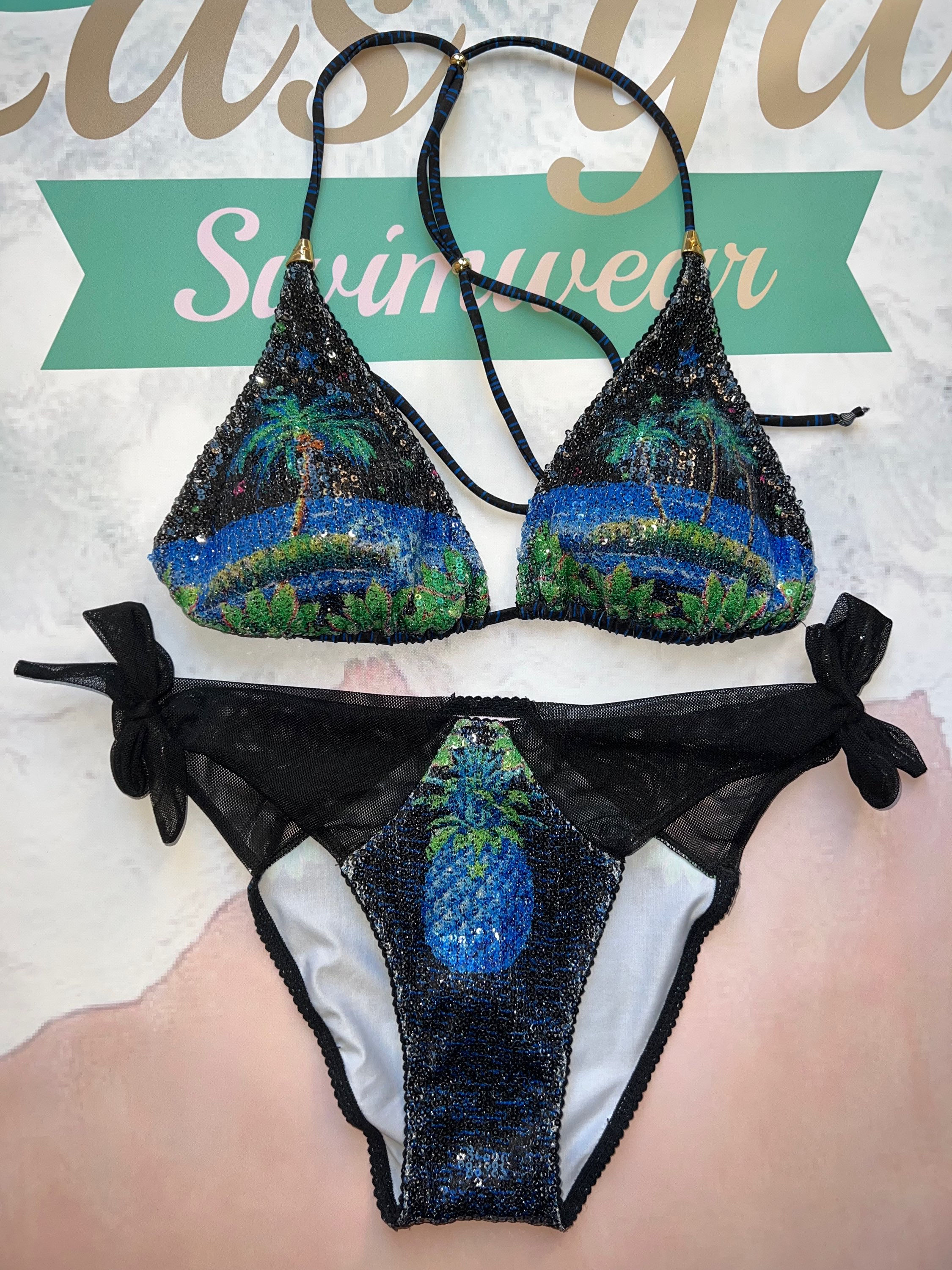 Hawaii print sequin bikini 