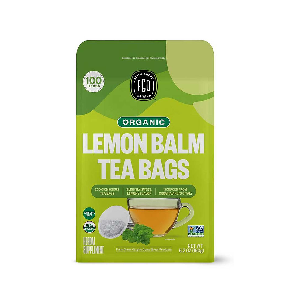Organic Lemon Balm Tea Bags, 100 tea bags, sourced from organic lemon balm, herbal supplement, for comfort and optimism, Organic Life Forever
