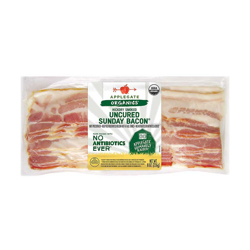 Applegate Organics, Hickory Smoked Uncured Sunday Bacon, No Antibiotics Ever, 8 oz (226g)