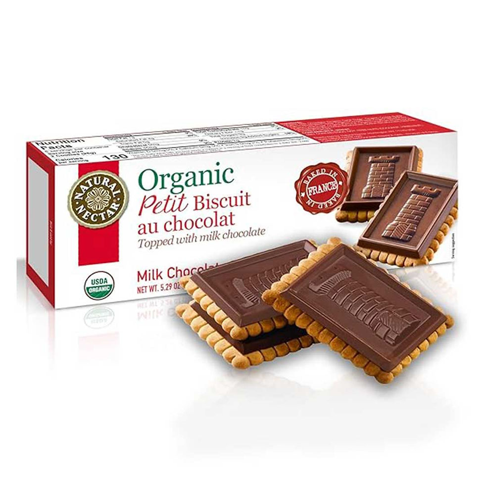 Organic Petit Biscuit au chocolat milk chocolate cookies, Natural Nectar brand, baked in France
