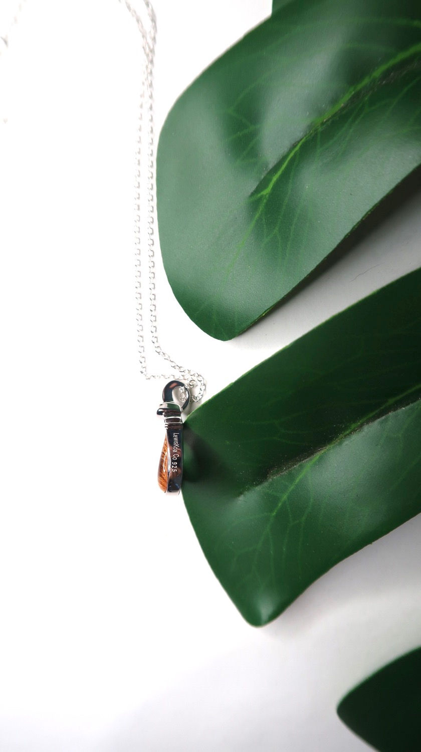 Thumbnail: Hawaiian Koa wood hook necklace in sterling silver
