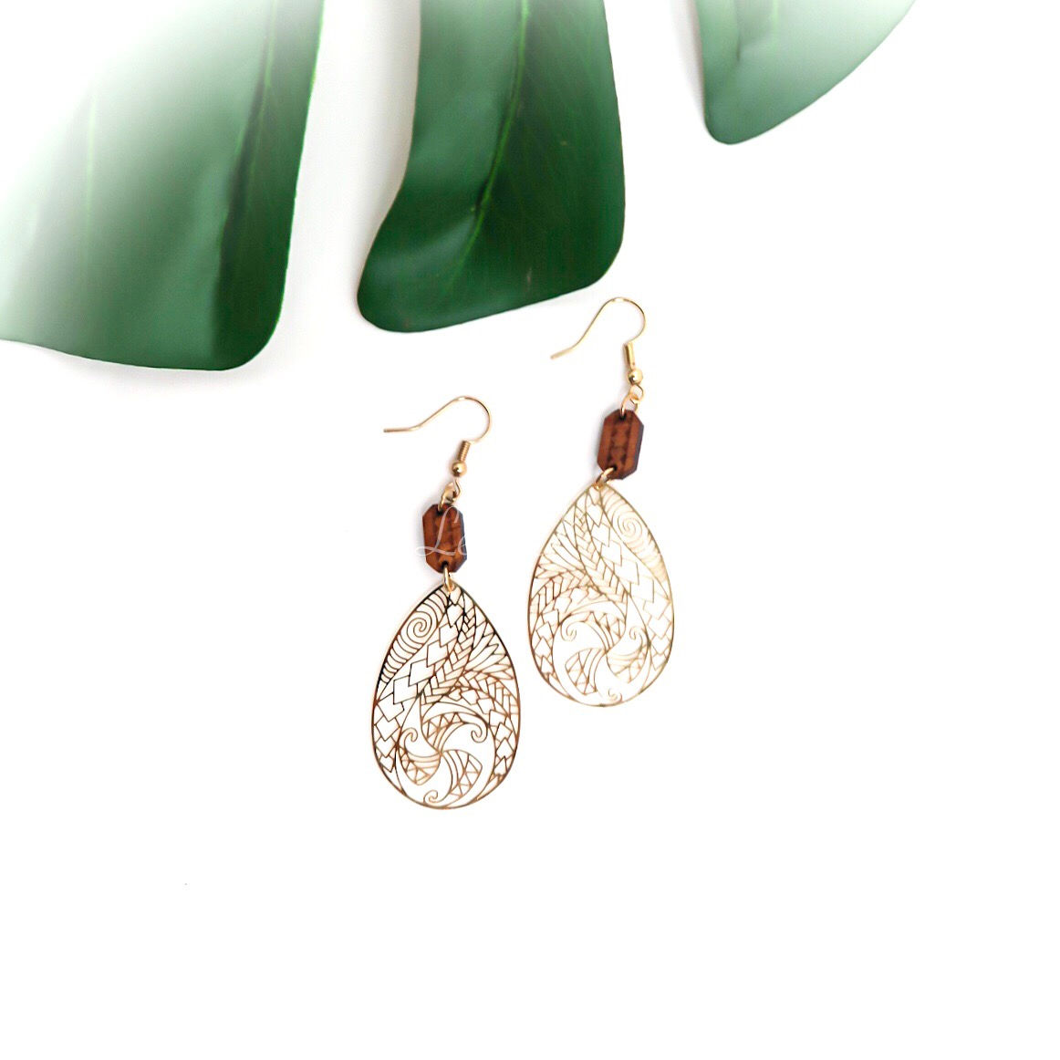 Tribal with Koa Charm Earrings